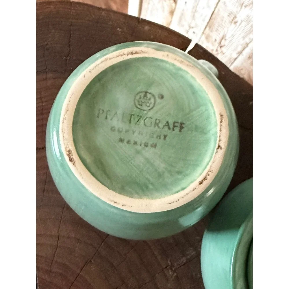 Vintage Pfaltzgraff Sage Green Creamer and Sugar Bowl Set Stoneware 5 Inch